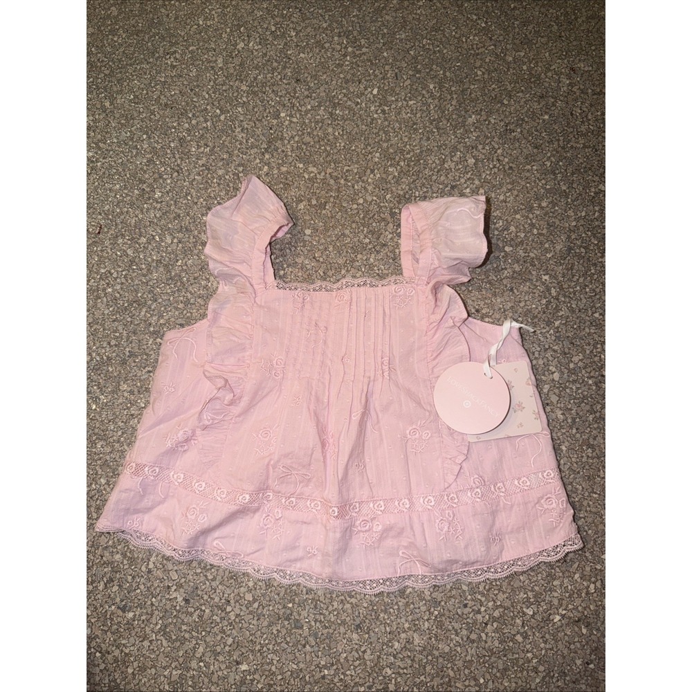 LoveShackFancy x Target Pink GIRLS 12 rebecca rose Embroidery Ruffle Tank Top